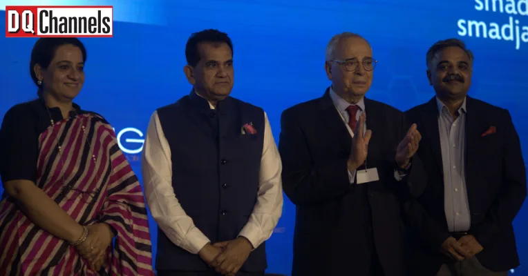 Dr. Ekroop Caur, IAS Secretary to Govt.,  Dept. of Electronics, IT, Biotechnology and Science &Technology;, Govt. of Karnataka, Amitabh Kant, G20 Sherpa, India, Claude Smadja, Chairman of Smadja & Smadja Strategic Advisory, Sanjeev Kumar Gupta, Karnataka Digital Economy Mission (KDEM)