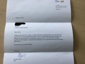 Sundar Pichai's response posted by Andy Bridgewater on LinkedIn