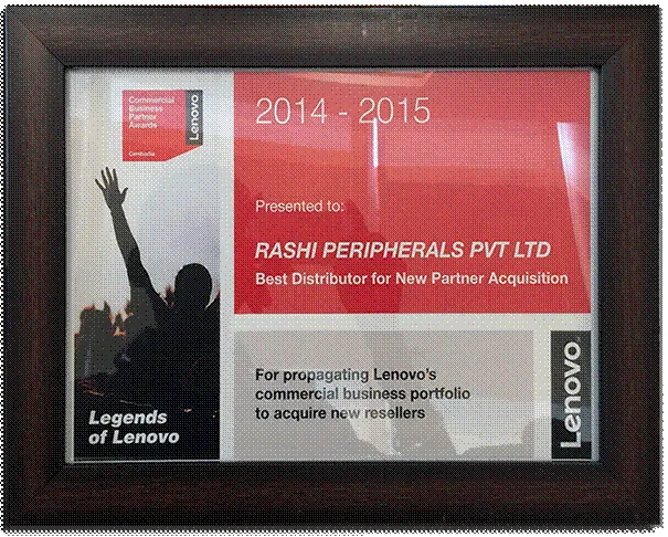 Rashi wins the award for the Best Distributor for new Partner Acquisition by Lenovo